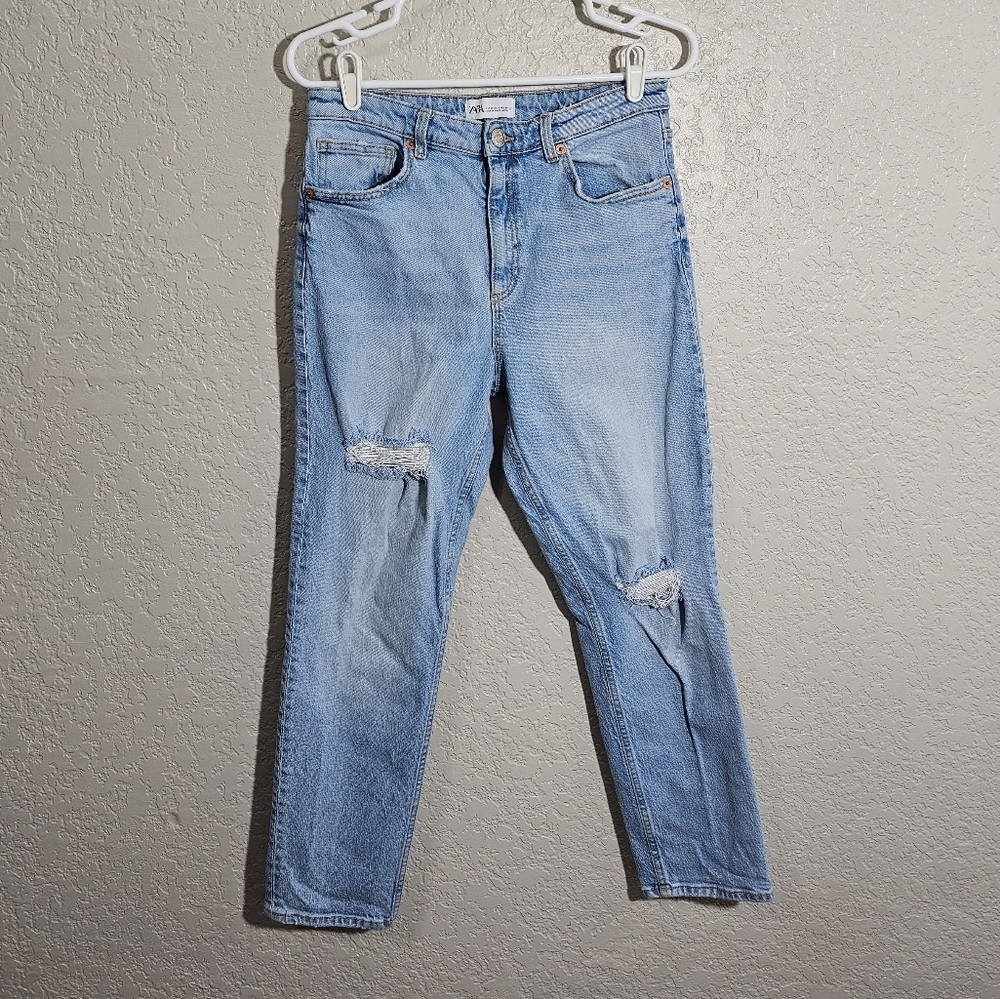 Zara Distressed Straight Leg Jeans